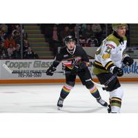 Peterborough Petes right wing Ryder McIntyre against the North Bay Battalion